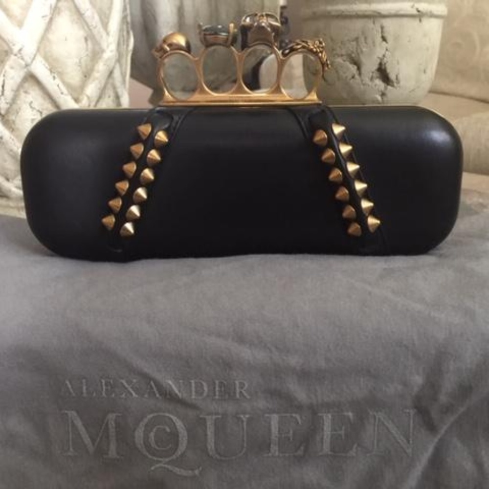 Alexander McQueen Leather Knuckle Skull Clutch Bag